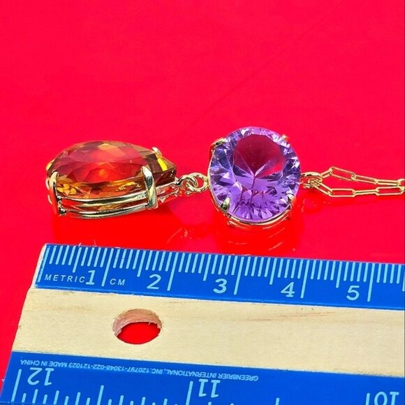 925 Sterling Silver Necklace 14K Gold Pl with Natural Amethyst & Honey Quartz - Picture 9 of 12